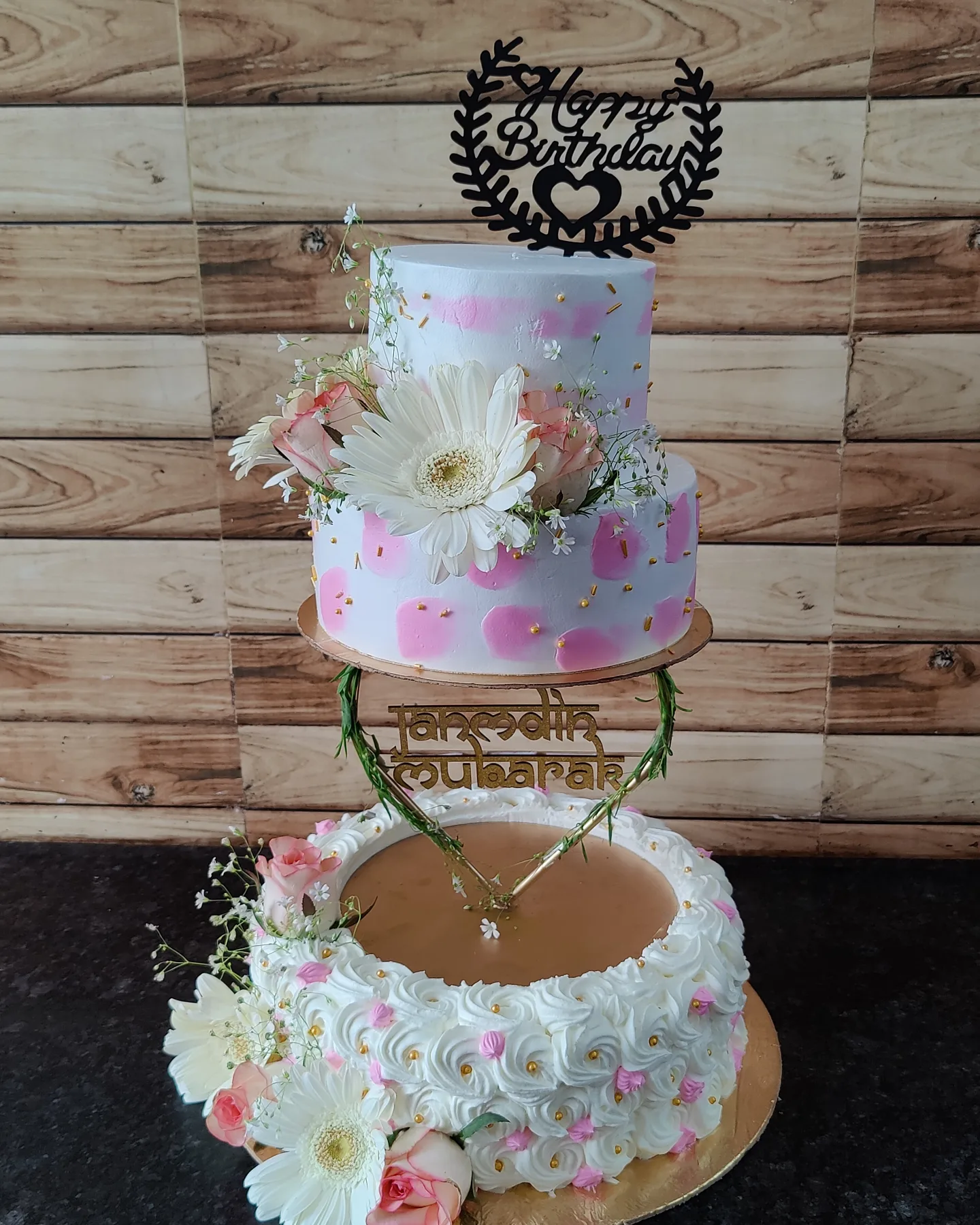 pink white floral 3tier