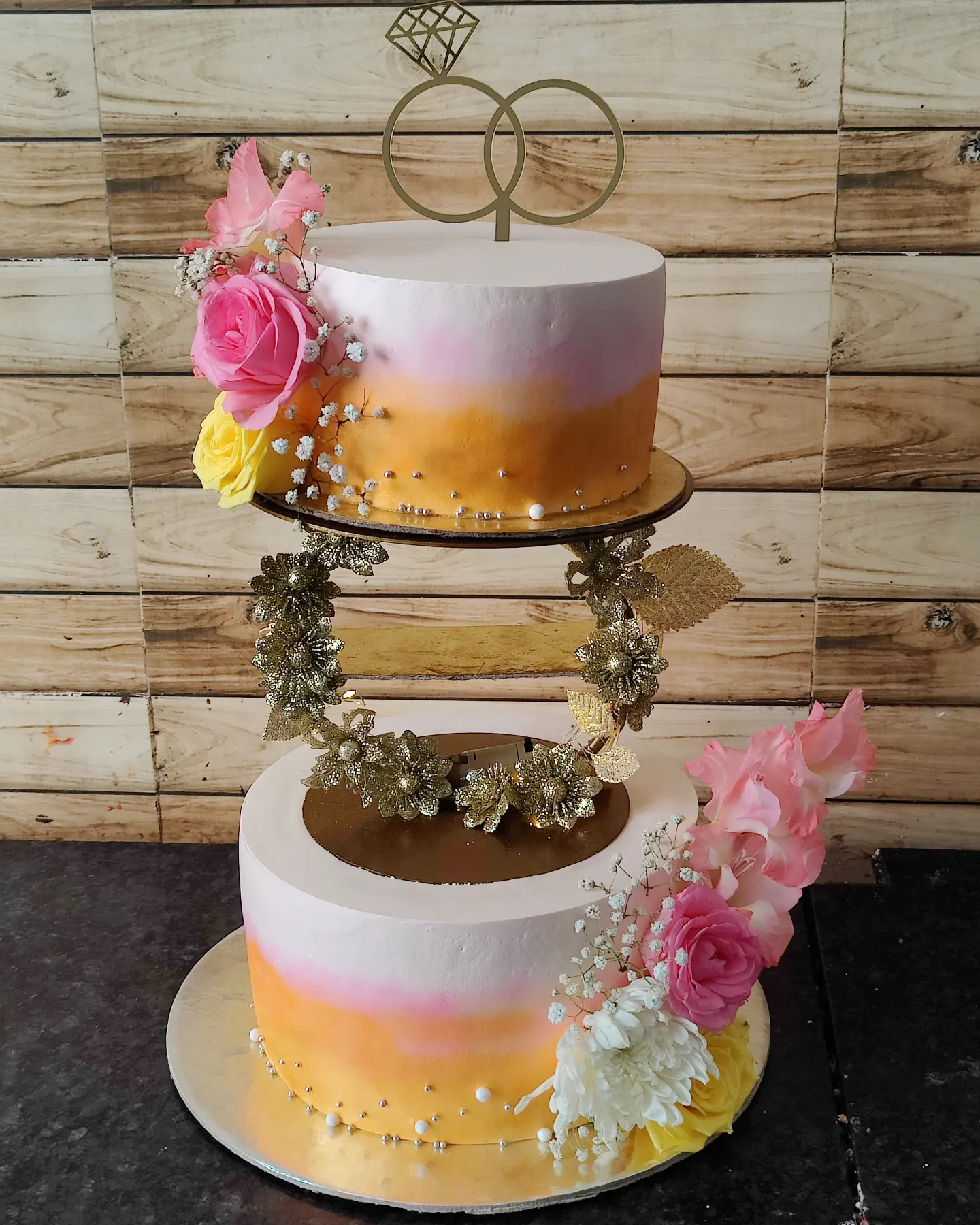 gold pink gradient rings