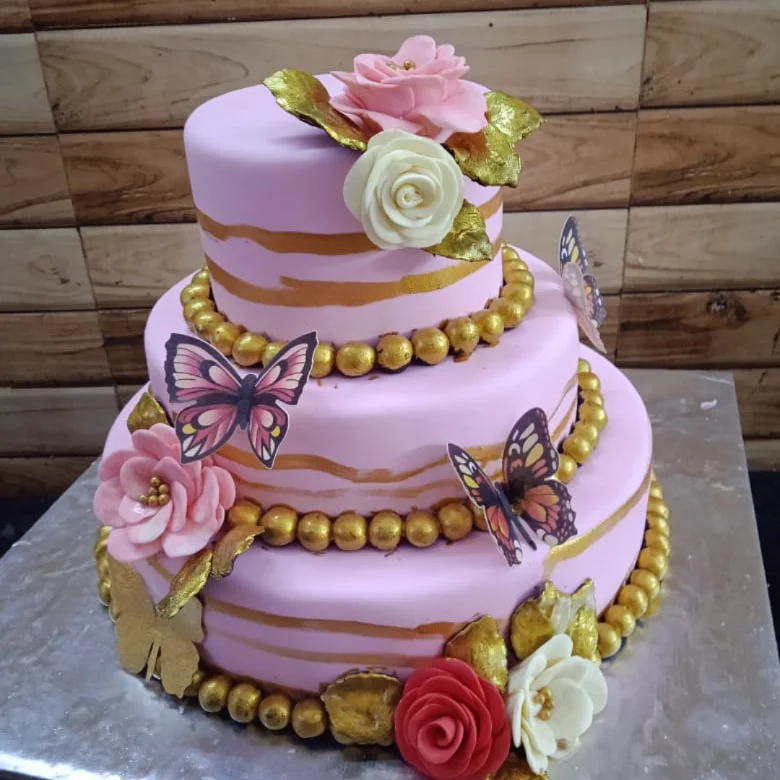 pink butterfly three tier