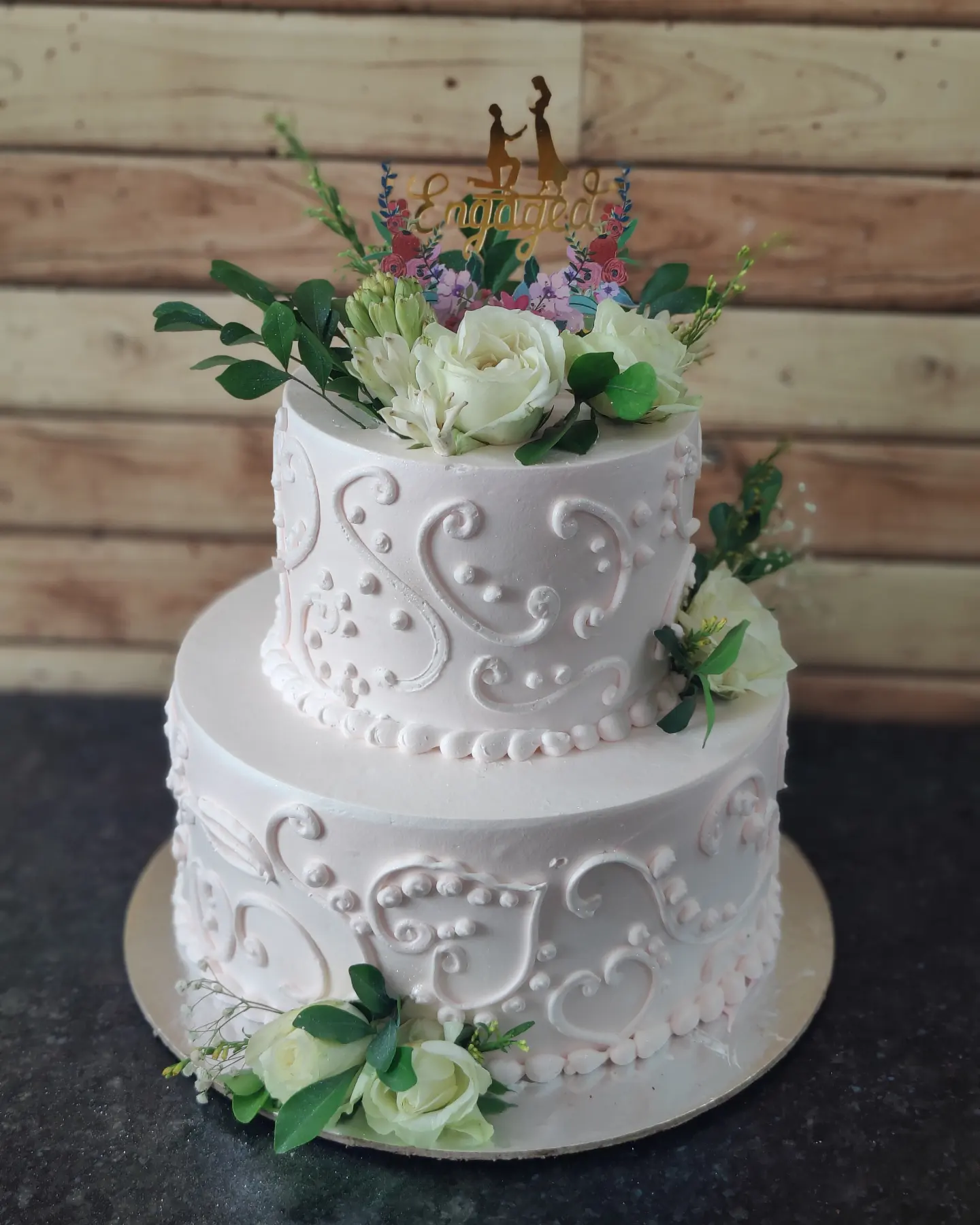 white pearl engaged two tier